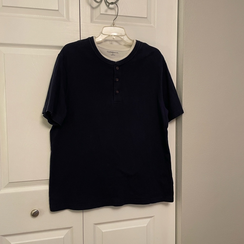 ✔️Croft & Barrow Men’s Navy Blue Henley Popover Short Sleeve Shirt w/Layer Look